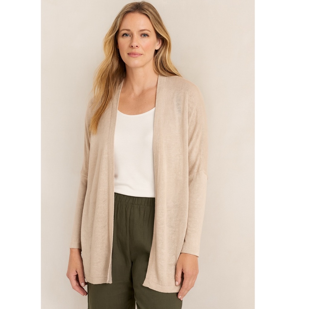 New Garnett Hill Heritage Linen Cardigan in light Flax Beige Tan